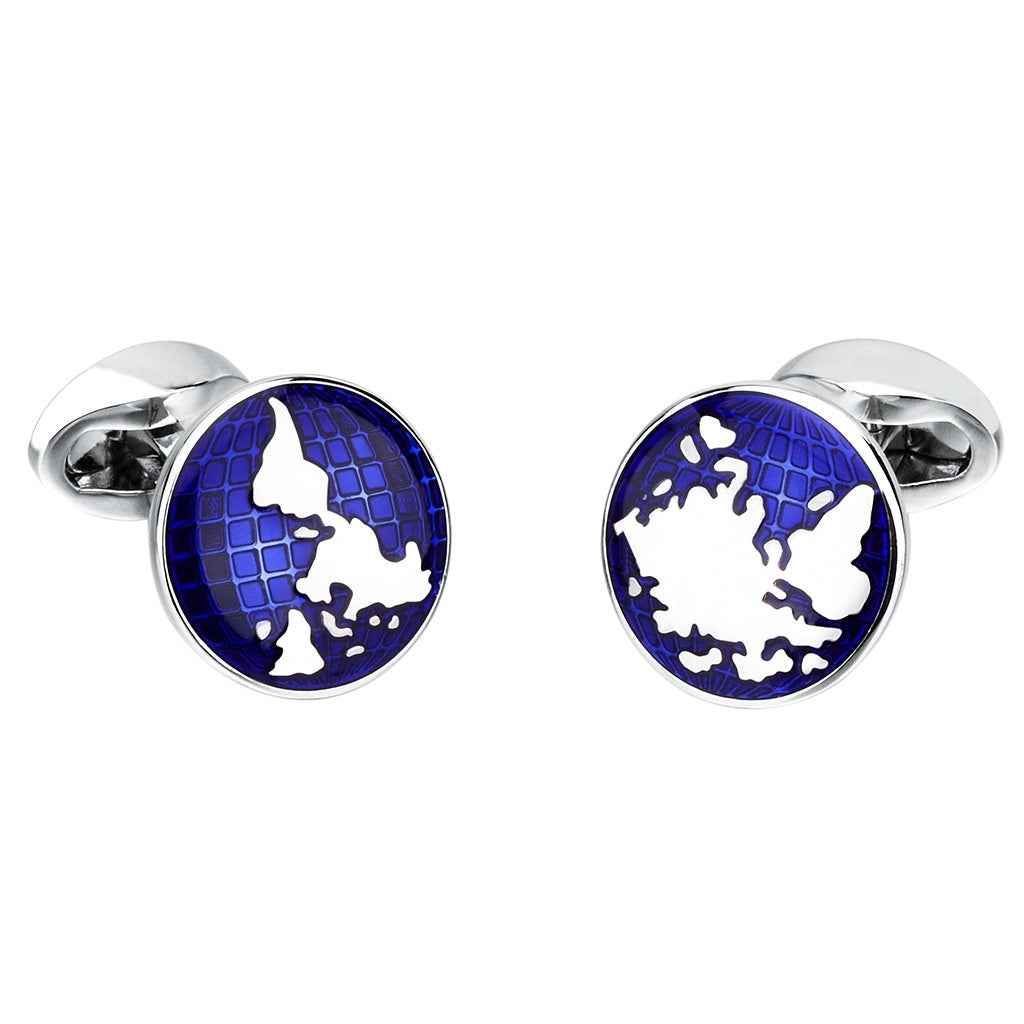 Deep Blue World Map Cufflinks for Men