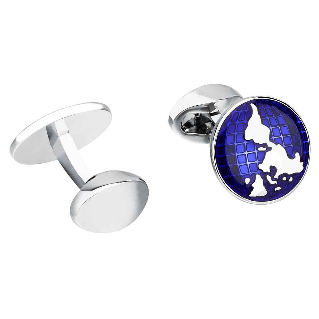 Deep Blue World Map Cufflinks for Men