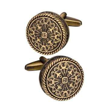 Antique Bronze Round Cufflinks – Vintage Engraved