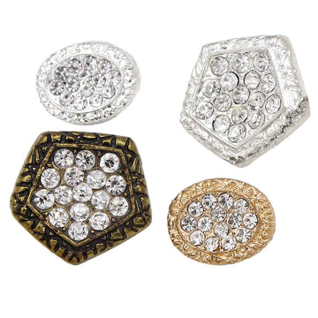 Pentagon & Oval Metal Shank Buttons with Sparkling Rhinestones 20pcs