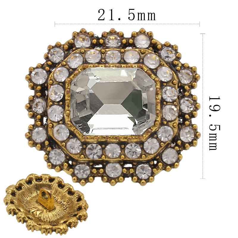 Vintage Glossy Glass Long Octagon Rhinestone Metal Buttons 20pcs