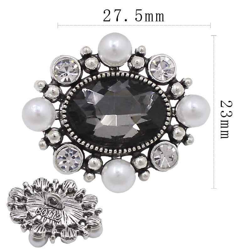Vintage Glossy Glass Long Octagon Rhinestone Metal Buttons 20pcs