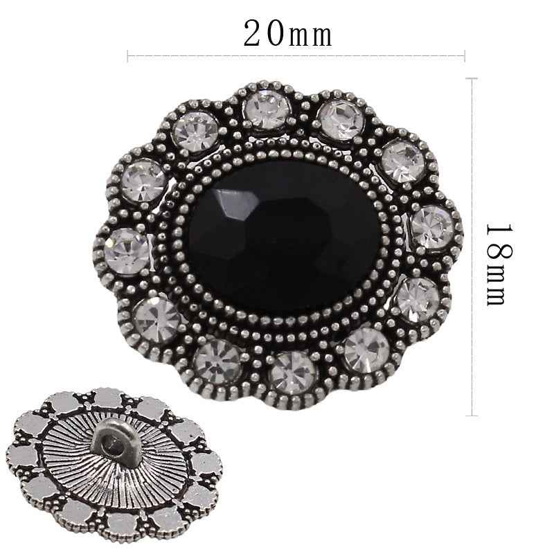 Antique Gold Floral Oval Crystal Rhinestone Shank Alloy Buttons 20PCS