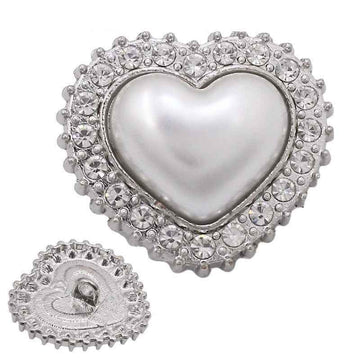 Gold Silver Heart-Shaped Pearl Rhinestone Metal Shank Buttons 20pcs