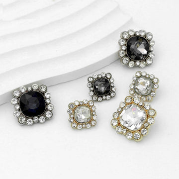 15mm/21mm Square Glass Crystal Rhinestone Metal Shank Buttons 20pcs