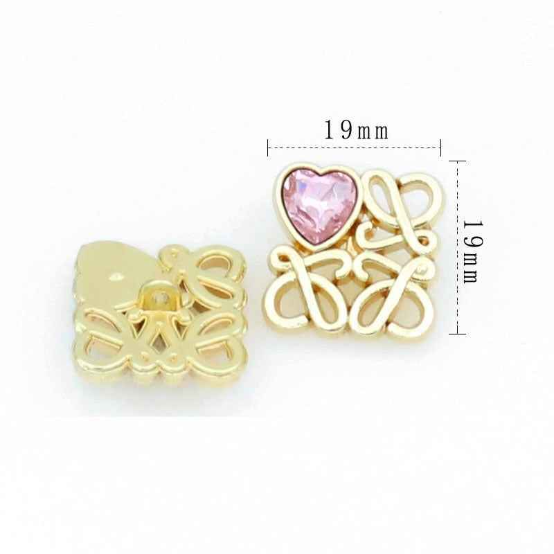 Gold Silver Square Filigree Metal Buttons with Heart Glass 48 Pack