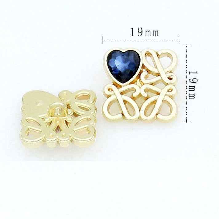 Gold Silver Square Filigree Metal Buttons with Heart Glass 48 Pack