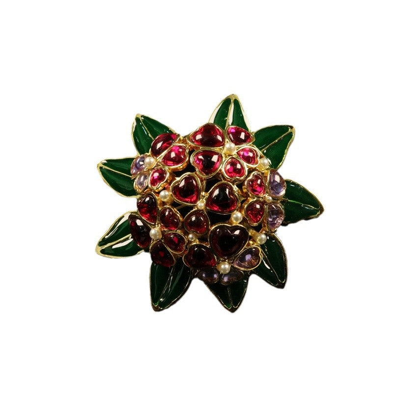Håndlavet emalje blomsterbrosje med glasindlæg - hoffentlig stil