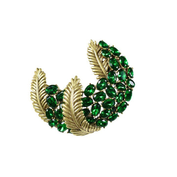 Zöld és kék strasszkövekkel díszített réz tollbross