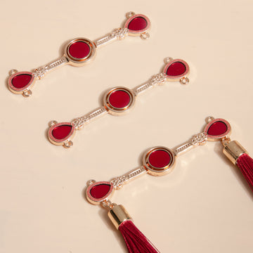 6.4cm Chinese Golden Metal Hanfu Frog Buttons with Red Tassel 10pcs