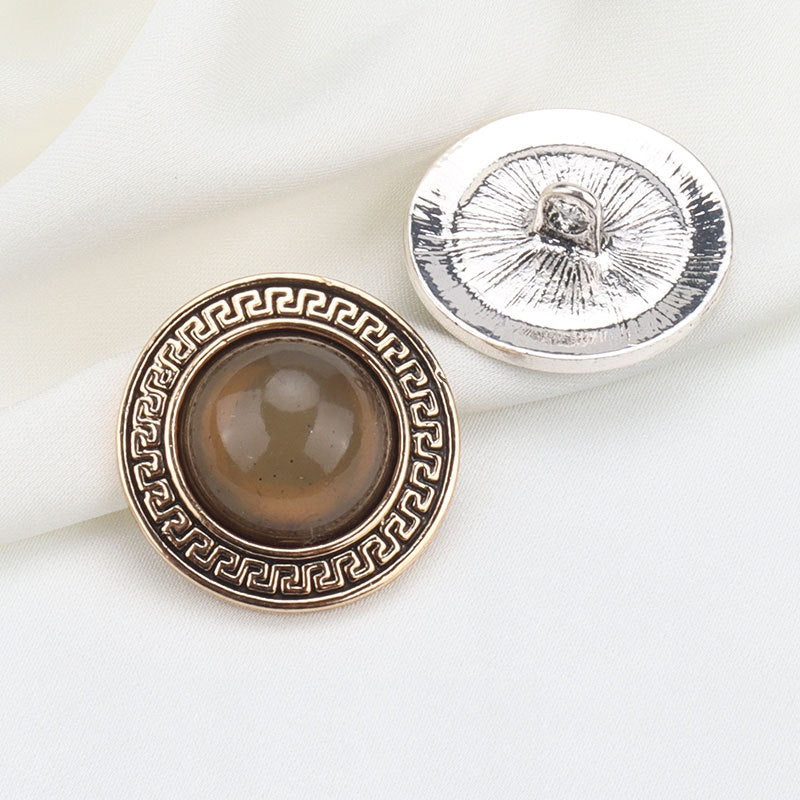 22mm Στρογγυλά Γεωμετρικά Κουμπιά με Δαντέλα, Ρητίνη, Μέταλλο, 6 τεμ.