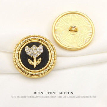 16.5/19/24mm Golden Metal Rhinestones Shank Buttons with Sapling Pattern 6pcs