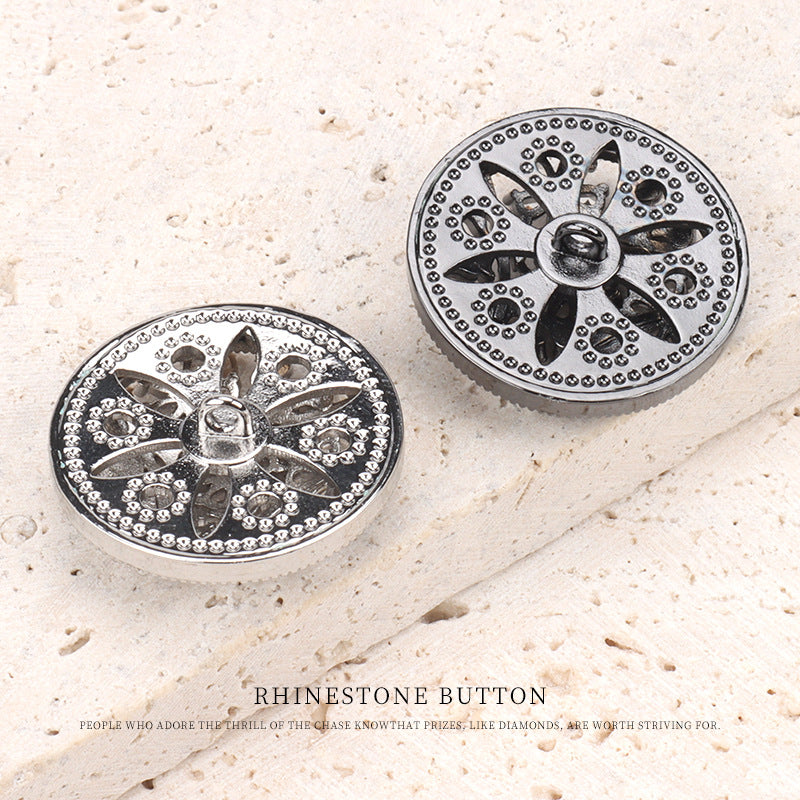 Buton cu tijă din cupru, model floare decupată de 23mm cu zircon, 2 bucăți