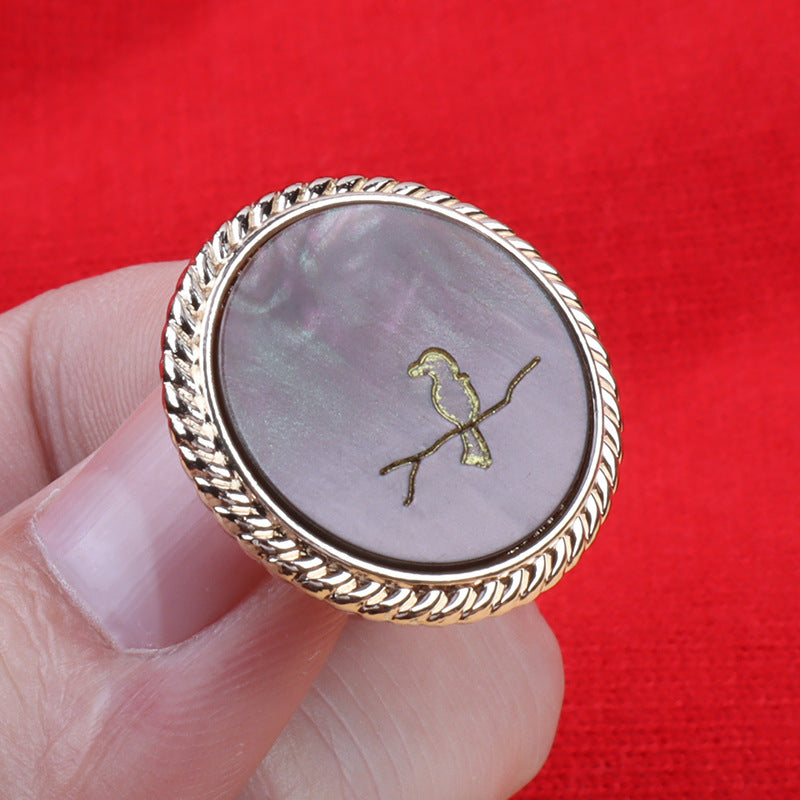 Čierne Hnedé Béžové Tlačidlá s Motívom Vtáka, Okrúhly Tŕň, Zlatá/Strieborná Kovová Základňa, 15 Kusov Balík