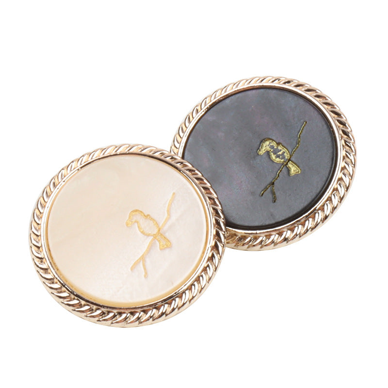 Čierne Hnedé Béžové Tlačidlá s Motívom Vtáka, Okrúhly Tŕň, Zlatá/Strieborná Kovová Základňa, 15 Kusov Balík