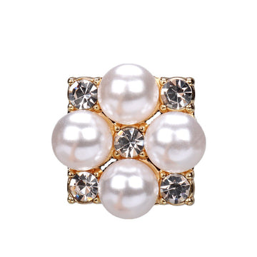 Botão de Pérola com Strass de 20mm - Base Metálica Quadrada com Pino 6pcs