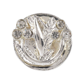 21mm Round Silver Leaf Shaped Rhinestone Metal Shank Buttons 6pcs