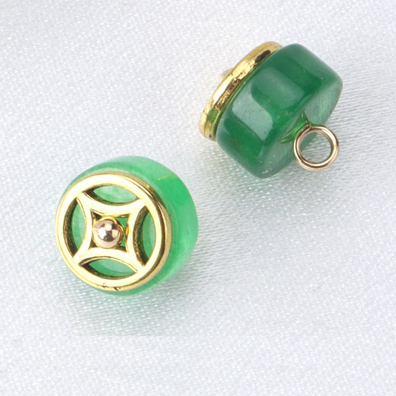 10x6mm smaragdový nefrit válcové knoflíky na cheongsam s žabím motivem a zlatým okrajem 12 ks