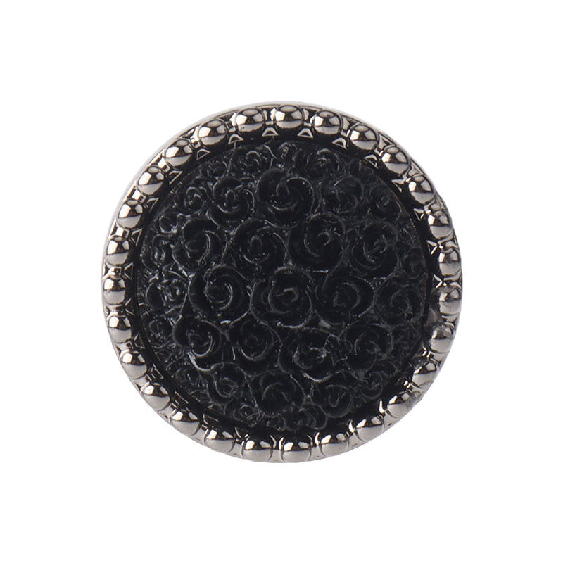 Buton rotund negru cu floare, tulpină înaltă, din plastic, 25 mm, 25 bucăți