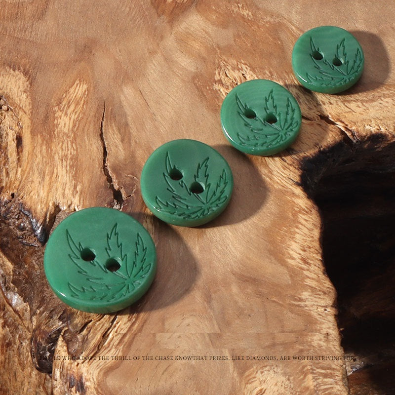 2 Hole Yellow Avocado Green Corozo Buttons with Laser Engraved Leaf Pattern 20pcs