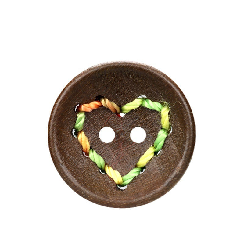 20mm Round 2 Hole Colored Threaded Heart Patterned Fashion Sweater Wood Buttons 20pcs