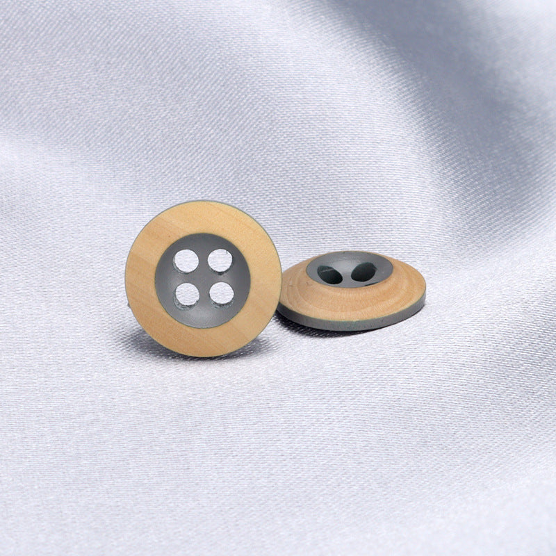 11.5mm Round 4 Hole Baked Wood Buttons in Grey,Purple-Red,Dark Brown,Grey-Blue 50PCS