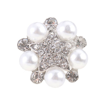 Bouton en métal en forme d'étoile à cinq branches en argent avec perles et strass, 6 pièces