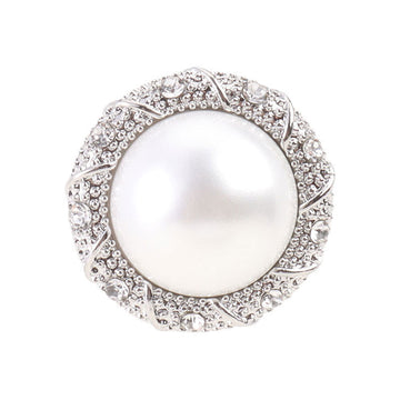 Bouton en métal à tige argentée avec strass et perles rondes à bords arrondis de 15 mm, 6 pièces
