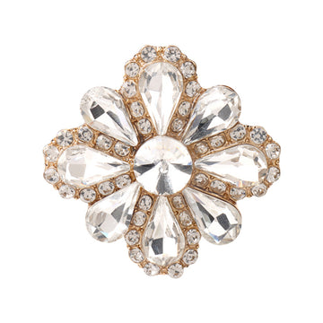 28mm Women's Golden Metal Buttons with Petal Shaped Rhinestones 4pcs - Lots of Buttons