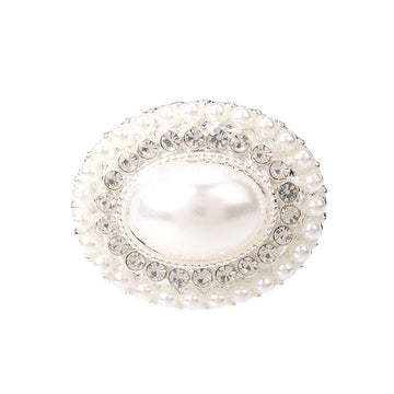 Silver Oval Pearl Coat Decorative Rhinestone Button for Women's Clothes 6pcs - Lots of Buttons