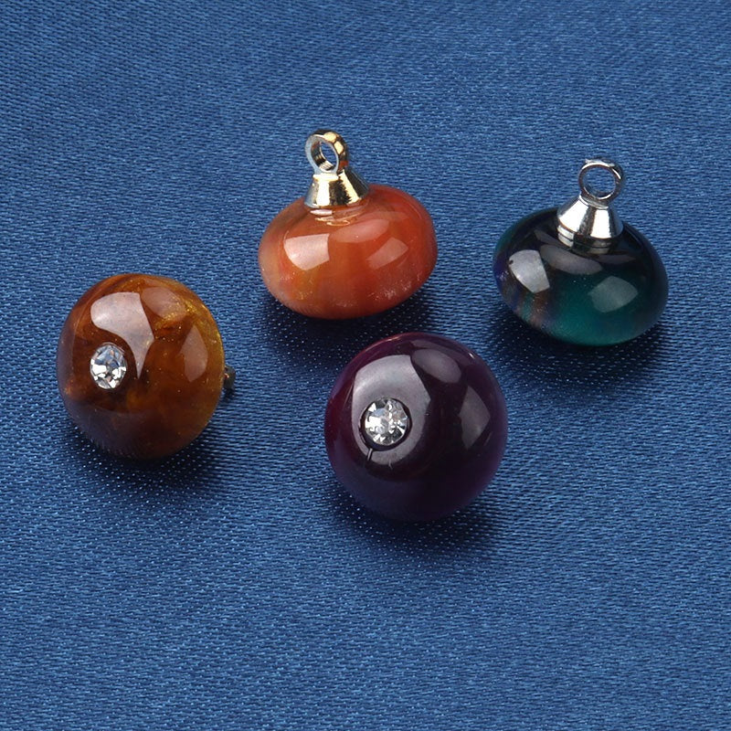 10mm Harpiksperle Kinesisk Stil Frø Knapper med Diamant 20stk