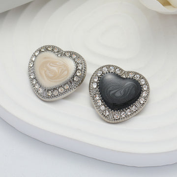 25mm Heart-Shaped Diamond Black White Oiled Metal Button 10pcs - Lots of Buttons