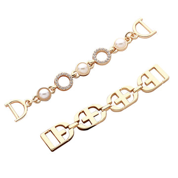 Chain Pearl Rhinestone Golden Metal Clothing Decorative Buckle 2pcs - Lots of Buttons