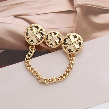 Golden Chain 3 Four-Leaf Clover Alloy Brooch Decorative Pin 2pcs - Lots of Buttons