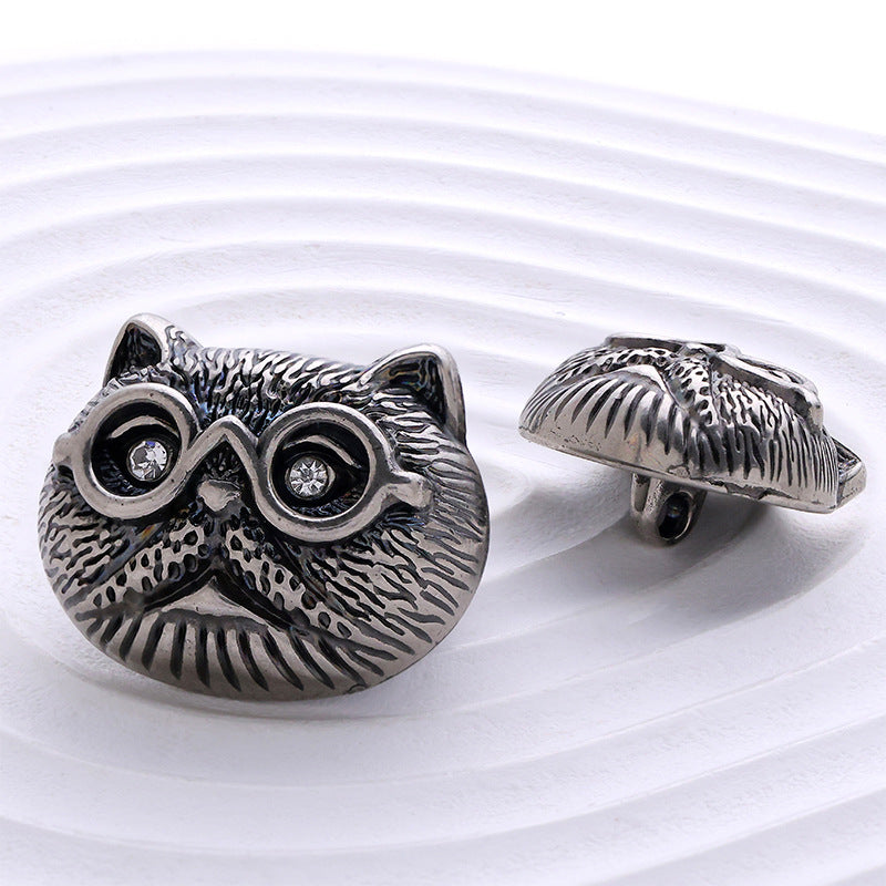 Cartoon Glasses Cat Head-Shaped Metal Decorative Button 10pcs - Lots of Buttons