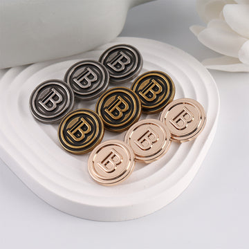Round Vintage Metal Sewing Button with Letter B Pattern 15 Pack - Lots of Buttons
