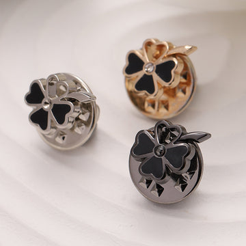 Gold Silver Black Four-Leaf Flower Metal Brooch 12 Pack - Lots of Buttons