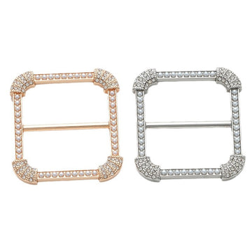 30mm Square Decorative Buckle with Pearl and Rhinestone 2pcs - Lots of Buttons