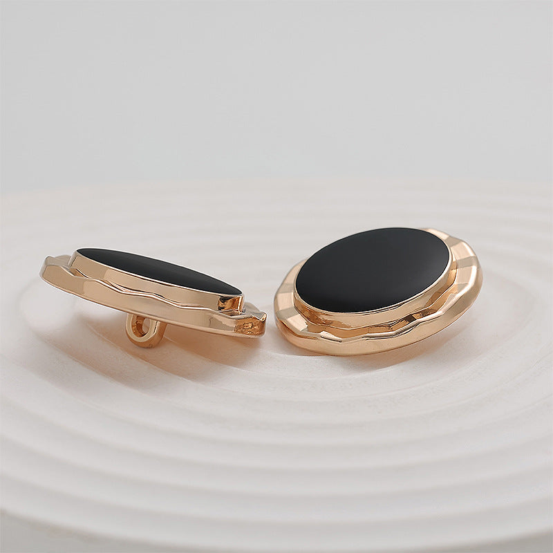 23mm Black Epoxy Gold Metal Button Lotus Leaf Shape 10pcs - Lots of Buttons