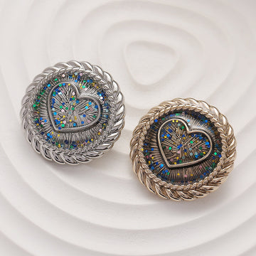 Love Heart Starry Color Metal Shank Button 6pcs - Lots of Buttons