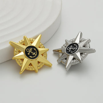 Anchor Epoxy Gold Silver Octagonal Star-Shaped Metal Brooch 2 Pack - Lots of Buttons