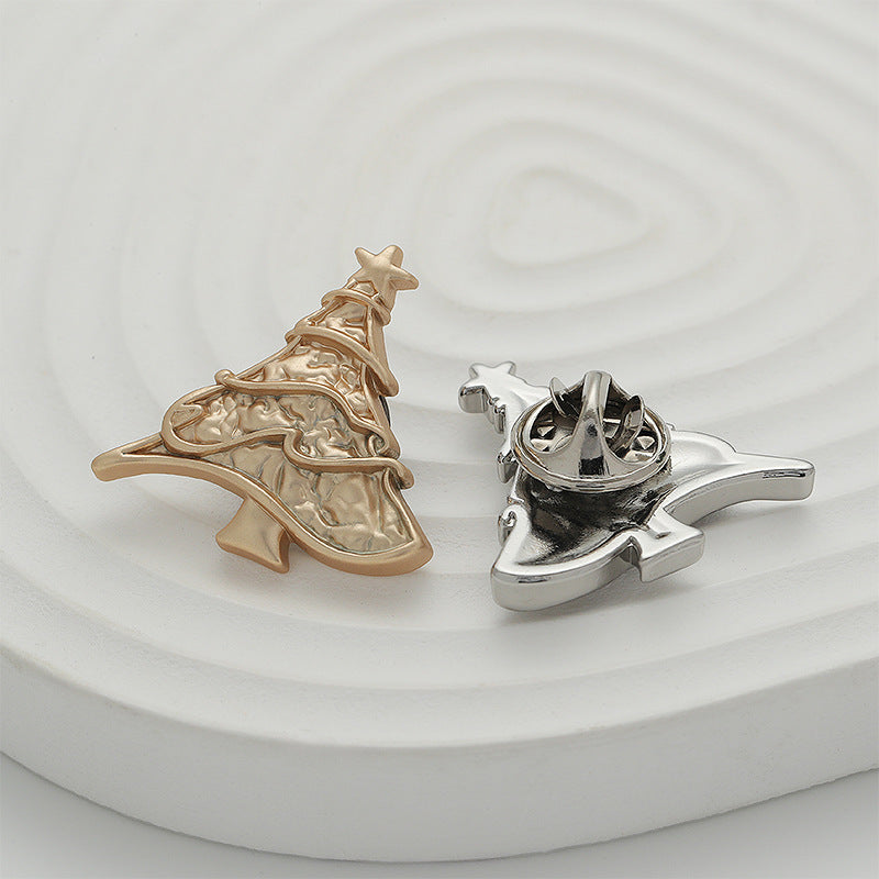 Silver Gold Christmas Tree Shaped Metal Pin Brooch 4pcs - Lots of Buttons