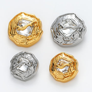 Wrinkled Surface Diamond-Inlaid Gold Silver Metal Button 10pcs - Lots of Buttons
