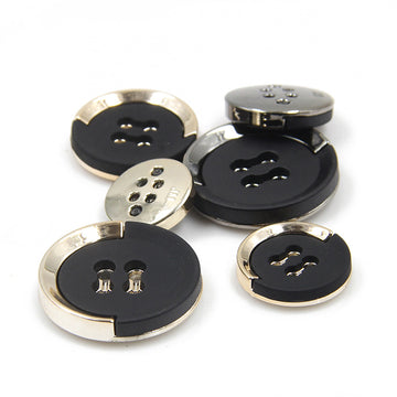 15-30mm Black Plastic Electroplated Gold-Trimmed Buttons 30pcs - Lots of Buttons