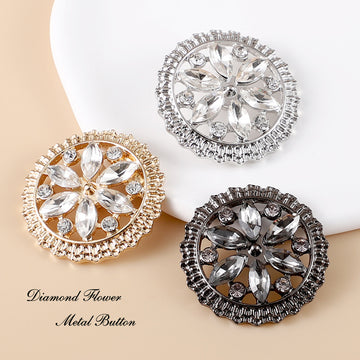 20-28mm Round Flower Rhinestone Metal Shank Buttons 10pcs - Lots of Buttons