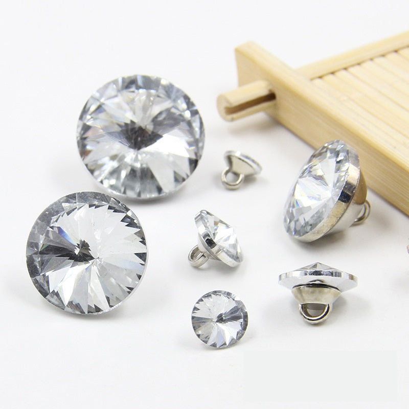 7.5-25mm White Crystal Glass Buttons with Shank 100pcs - Lots of Buttons