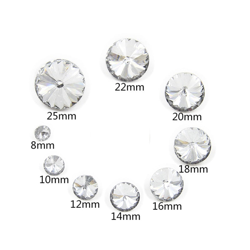7.5-25mm White Crystal Glass Buttons with Shank 100pcs - Lots of Buttons