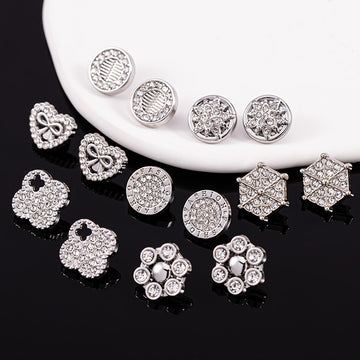11-12mm Silver Metal Rhinestone Shirt Buttons 85 Pack(17 Styles) - Lots of Buttons