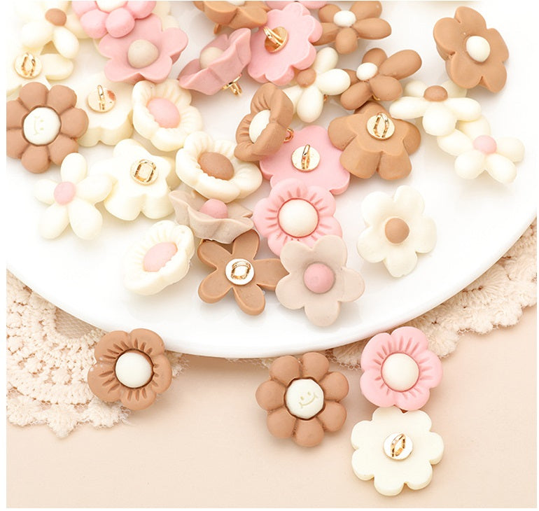 15 Style Colorful Flower Resin Buttons for Children's Sweaters 75 Pack - Lots of Buttons