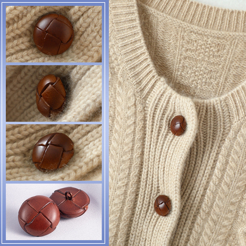 15-28mm Vintage Hand-Woven Genuine Leather Sweater Buttons 5pcs - Lots of Buttons